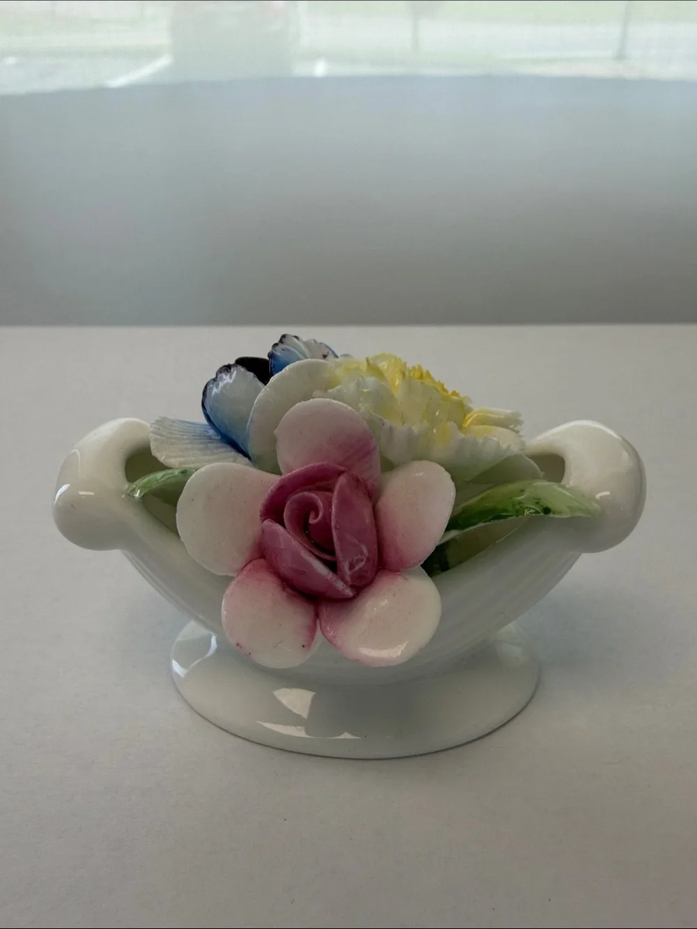 Royal Doulton White Porcelain Floral Centerpiece with Pink Rose Accent